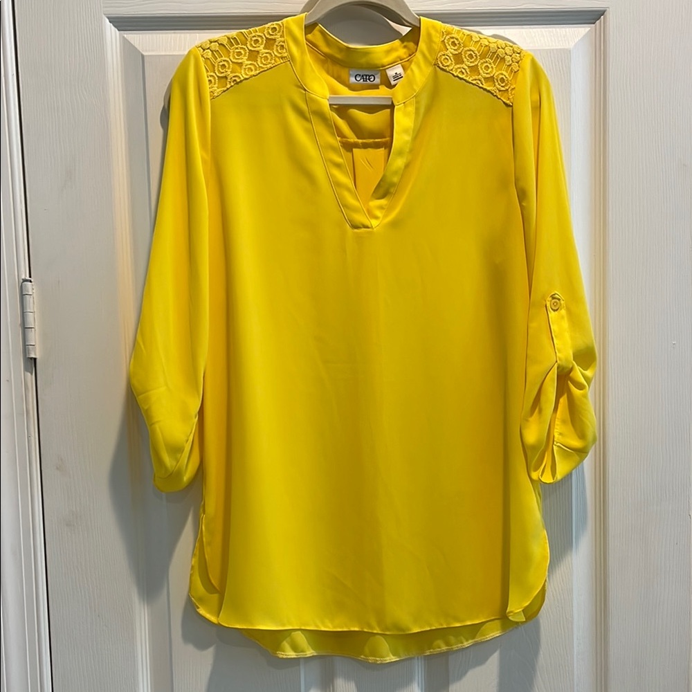 Cato Yellow 3/4 Sleeve Embellished Blouse